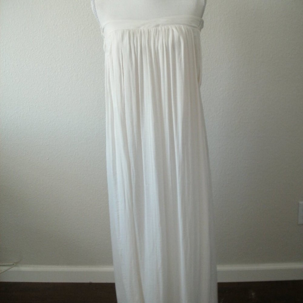 Zara Size Small Off White Skirt or Cowl Nec Slip Maxi Dress Long Ties  Boho Look